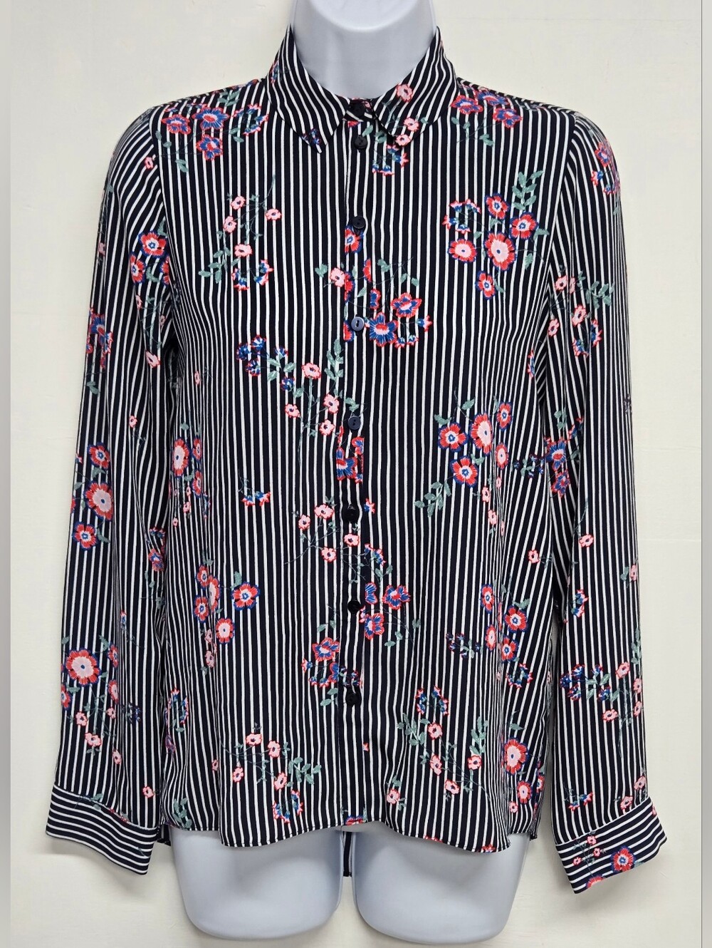 Primark 0 Button Down Top Blouse Shirt  Striped Floral Collared No Iron